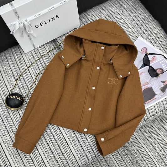 CL Chic Camel Hooded Jacket with Embroidered Detail